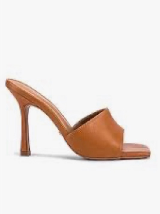 Steven New York Soft Tan Leather Slip On Open Toe Heel Sandals Sz